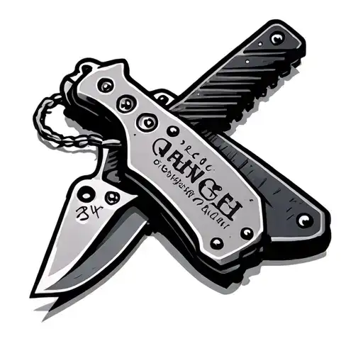 All Black Knife With Dog Tags 5 Inch
