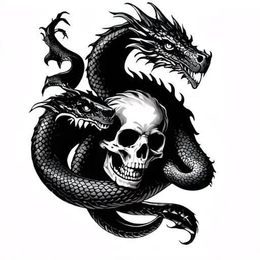 Snake And Skull And Dragon