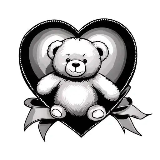 Heart With Teddy Bear Inside Heart With Ribbon Around Bear