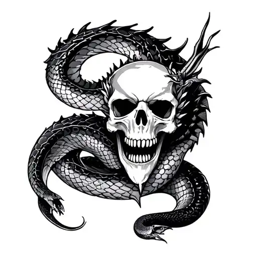 Snake And Skull And Dragon