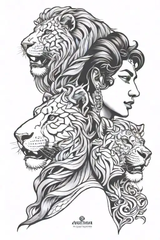 Assasian And Lion Face Profile Holding Each Other One