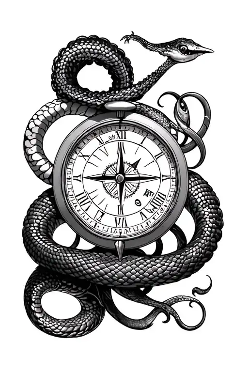Clock And Compass And Medusa Snake