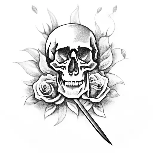 Skull With Roses And Knifes