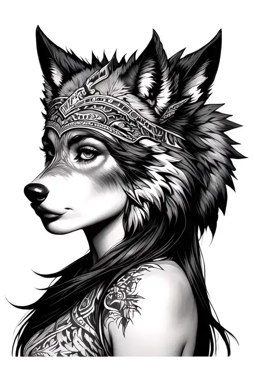Woman Wearing Wolf Headdress