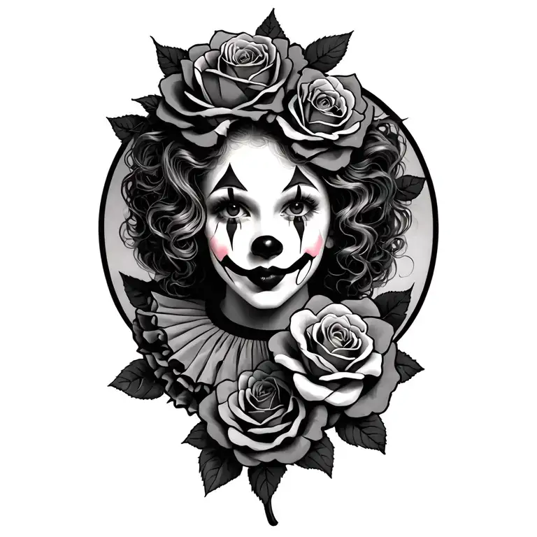 Clown Girl And Roses Intertwined