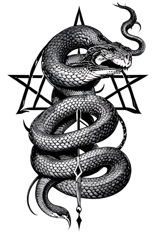 Snake And Pentagram Along The Spine