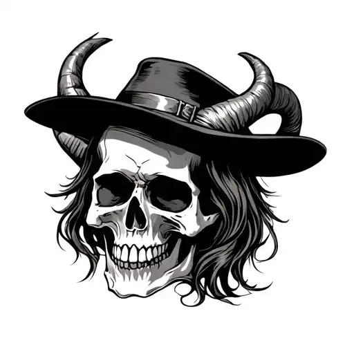Skull With Hat And Horns