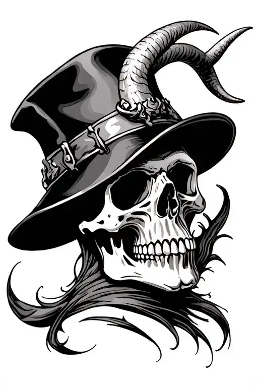 Skull With Hat And Horns