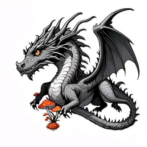 Dragon With Mushrooms Growing On Wings