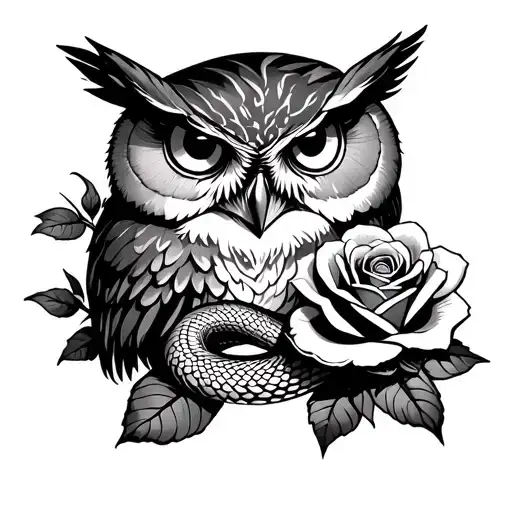 Owl And Snake And Rose Among Them