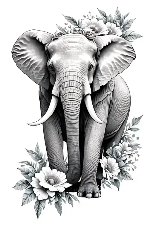 Elephant And Flowers Surrounding