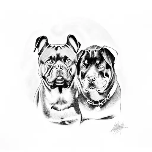 Rottweiler Sitting Next To Owner Looking At The Sunset