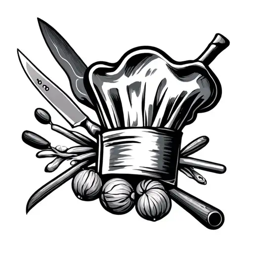 Chef Hat With Knives And Culinary Products