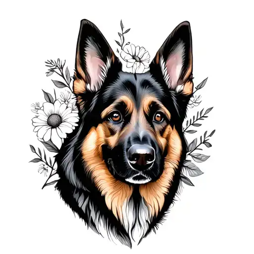 Fine Line German Shepherd Mix With Flowers