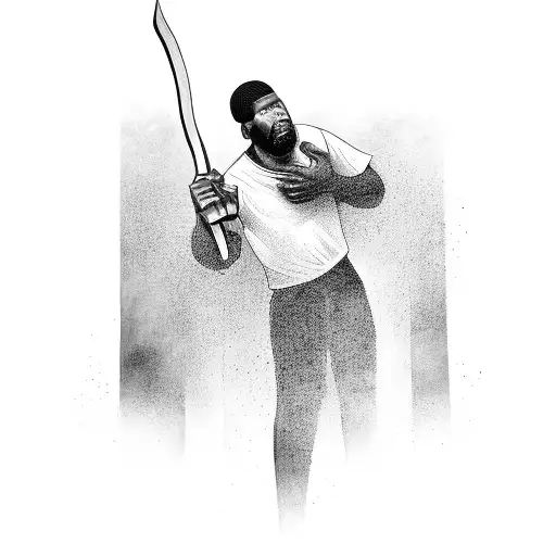 Man With A Machete Fighting A Very Tall Black Man