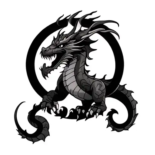 A Dragon In A Circular Taurus Sign Form