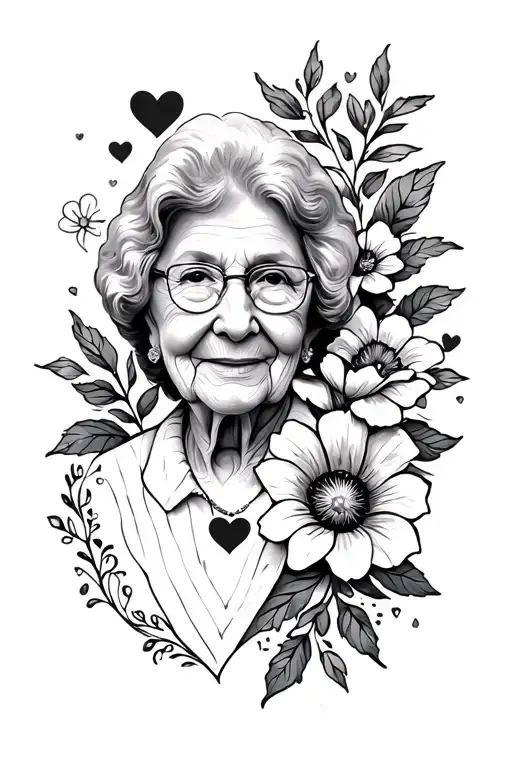Memorial Tattoo For Grandma With Hearts And Flowers