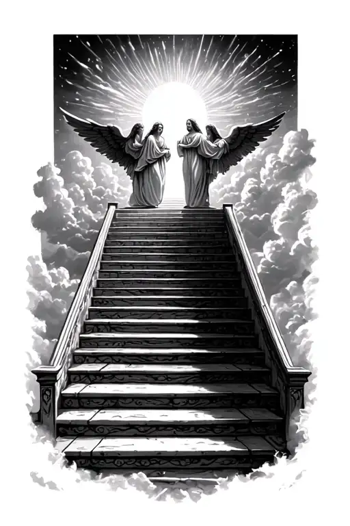 Stairway To Heaven Walking Up Stairs Angels Sun Rays Clouds Heaven Gate At The Top Of The Stairs