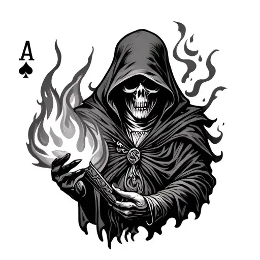Grim Reaper Holding Flaming Ace Of Spades