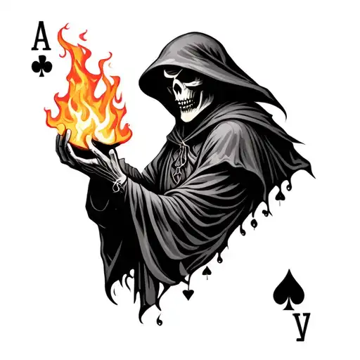 Grim Reaper Holding Flaming Ace Of Spades