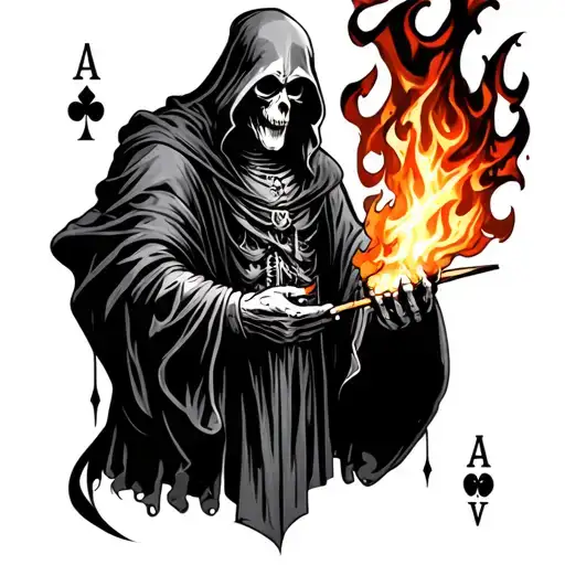 Grim Reaper Holding Flaming Ace Of Spades