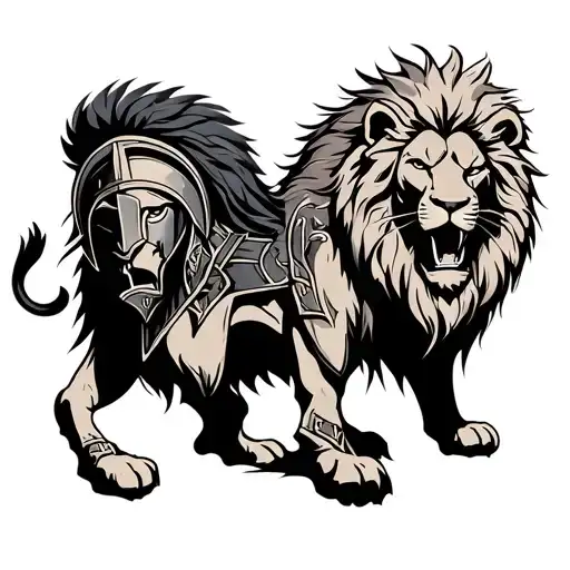 Lion And Spartan Warrior