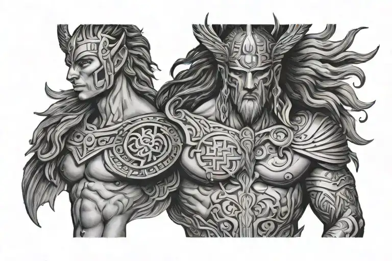 Norse And Egytian Mythology Combined On A Male Chest