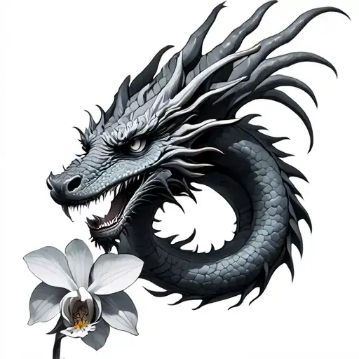 Dragon With Orchid