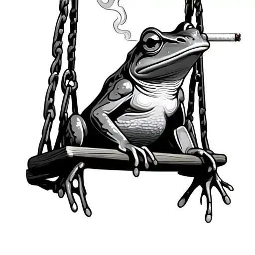 Frog Smoking Cigarette Sitting On A Swing
