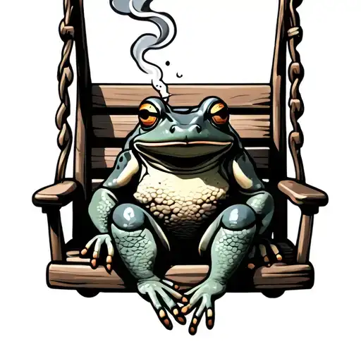 Frog Smoking Cigarette Sitting On A Porch Swing