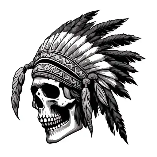 Skull Wearing Indian Headdress