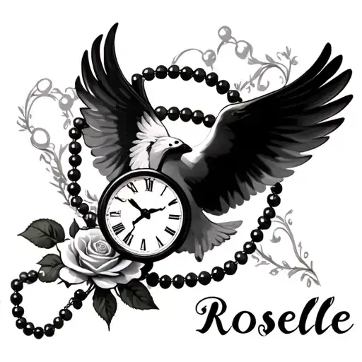 Dove Flying Rose Rosary Beads Clock Baby Name Roselle