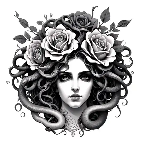 Medusa With Snakes And Roses