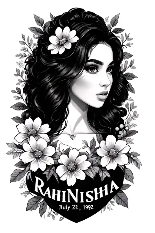 The Name Rahnisha With Flowers Around It And The Date July 22 1992