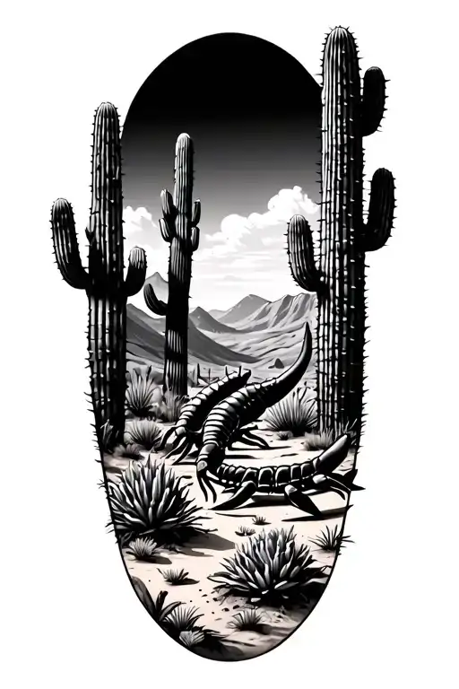 Desert Landscape With Cacti And Scorpian