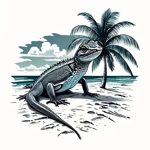 Cuba Gecko Beach Scene With Palm