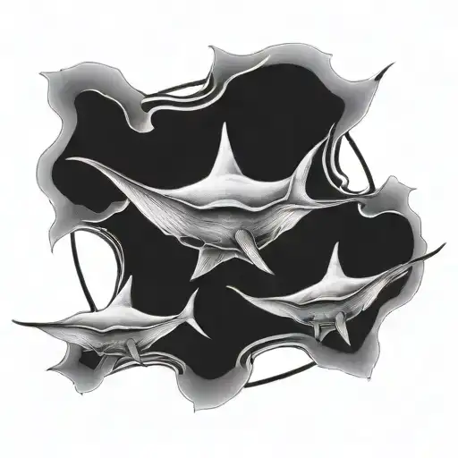 Three Mantaray Swimming In A Circle