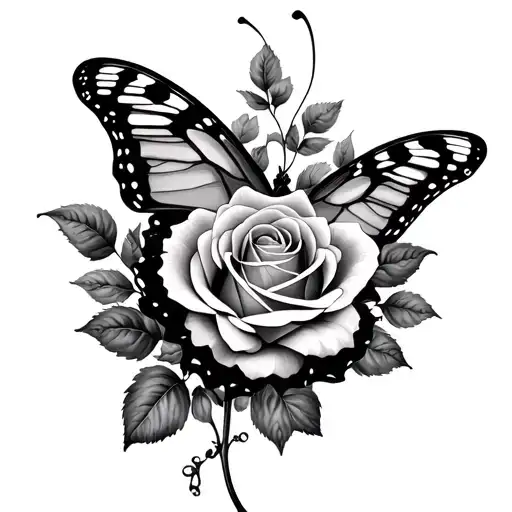 Realistic Butterfly And Rose With Roman Numeral Of The Number 13