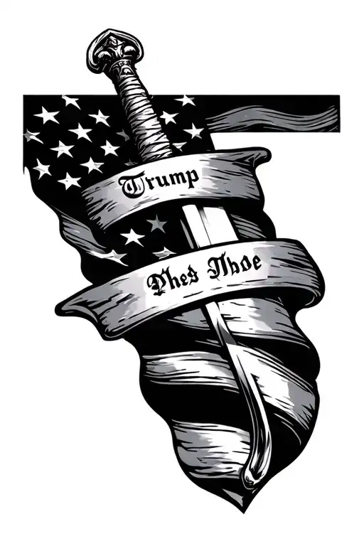 Sword Wrapped In Us Flag With Trump Name Written