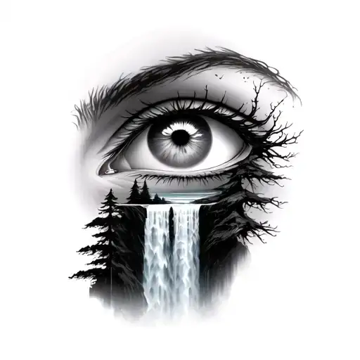 Eye With Dead Trees And Waterfall