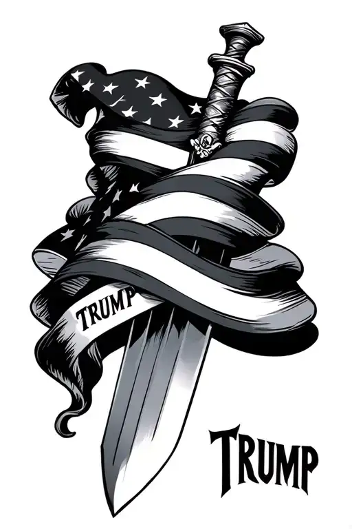 Sword Wrapped In Us Flag With Trump Name On Handle