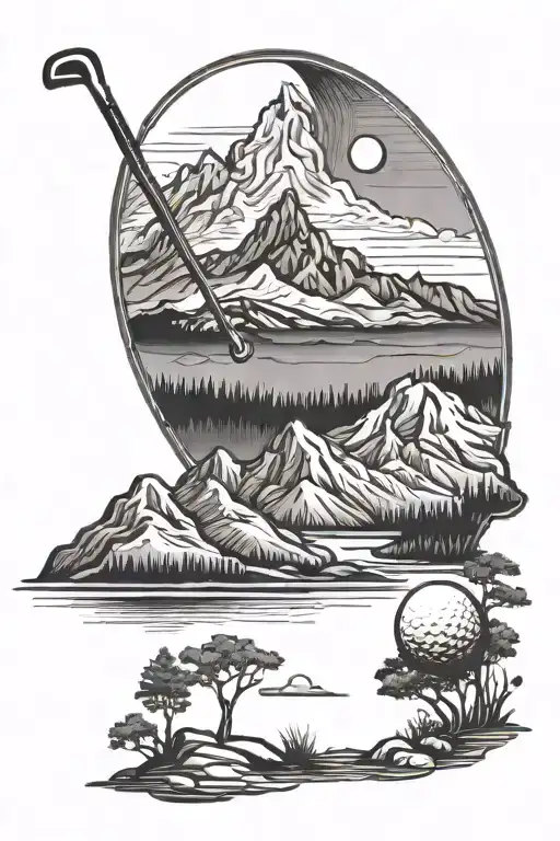 Nature And Golf Pin With Mountain Range Background