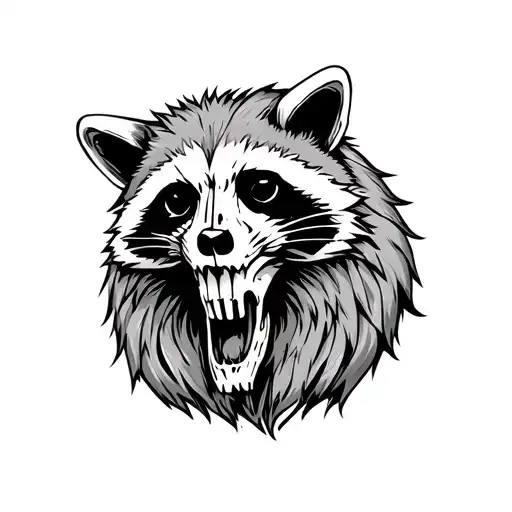 Racoon Wearing Lion Skull