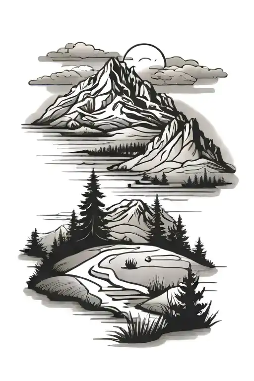 Nature And Small Golf Fairway With Mountain Range Background