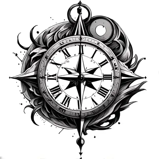 Concept Tattoo With Clock And Compass