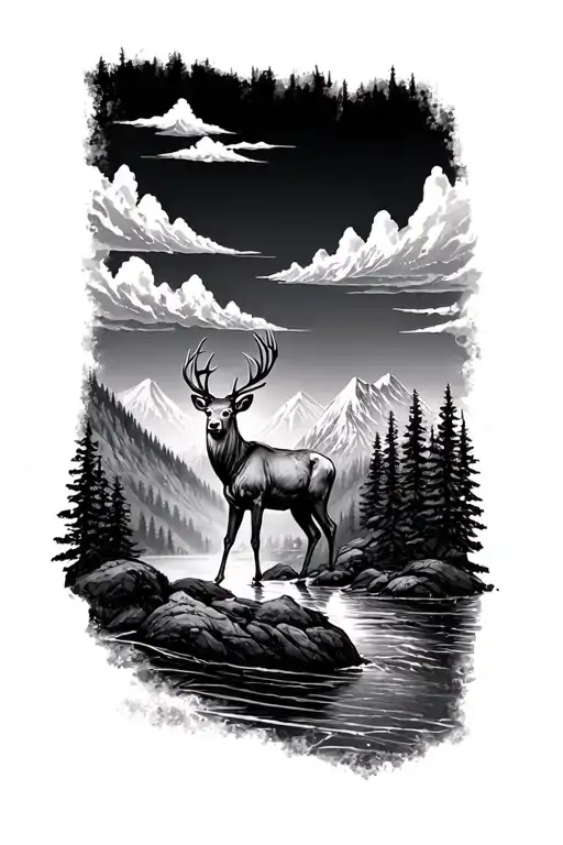 Mountains Deer River Clouds