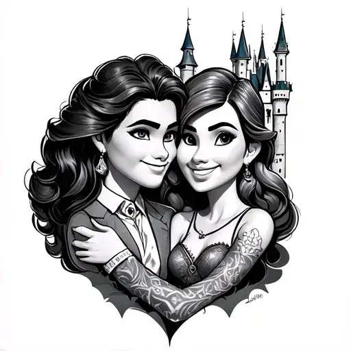 Mike Wazaoski And Remy Leaning On Disney Castle