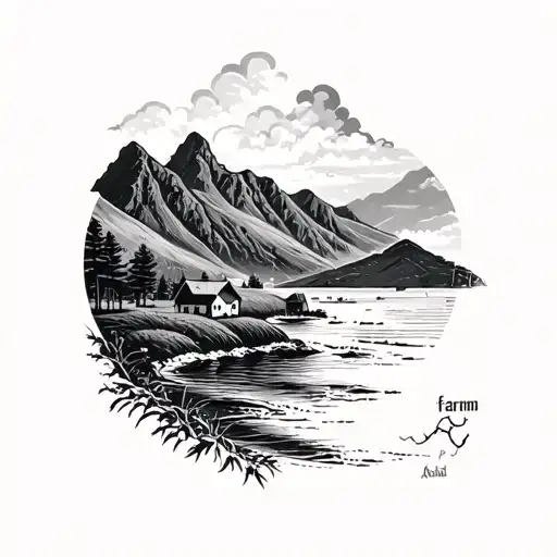 Farm Mountains And Ocean