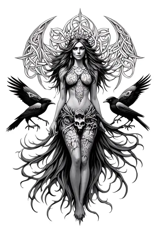 Celtic Goddess With Crows And Skulls