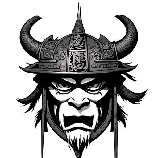 Oni Mask Wearing Samurai Helmet Hanging